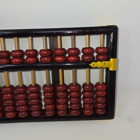 Lotus Flower Abacus 13 Row 91 Red Bead Black Wood Brass Brackets 5" x 10" #3134 - Picture 7 of 11